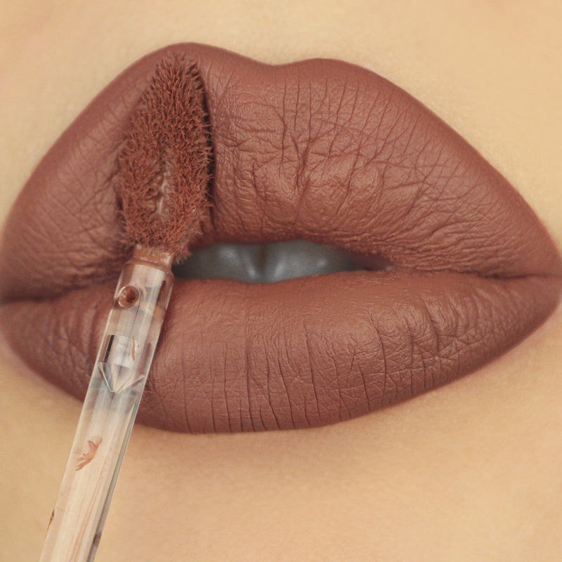 lips in dark tan liquid lipstick color