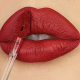 lips in red liquid lipstick color