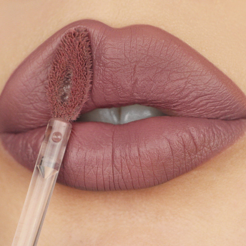 lips in mauve nude liquid lipstick shade
