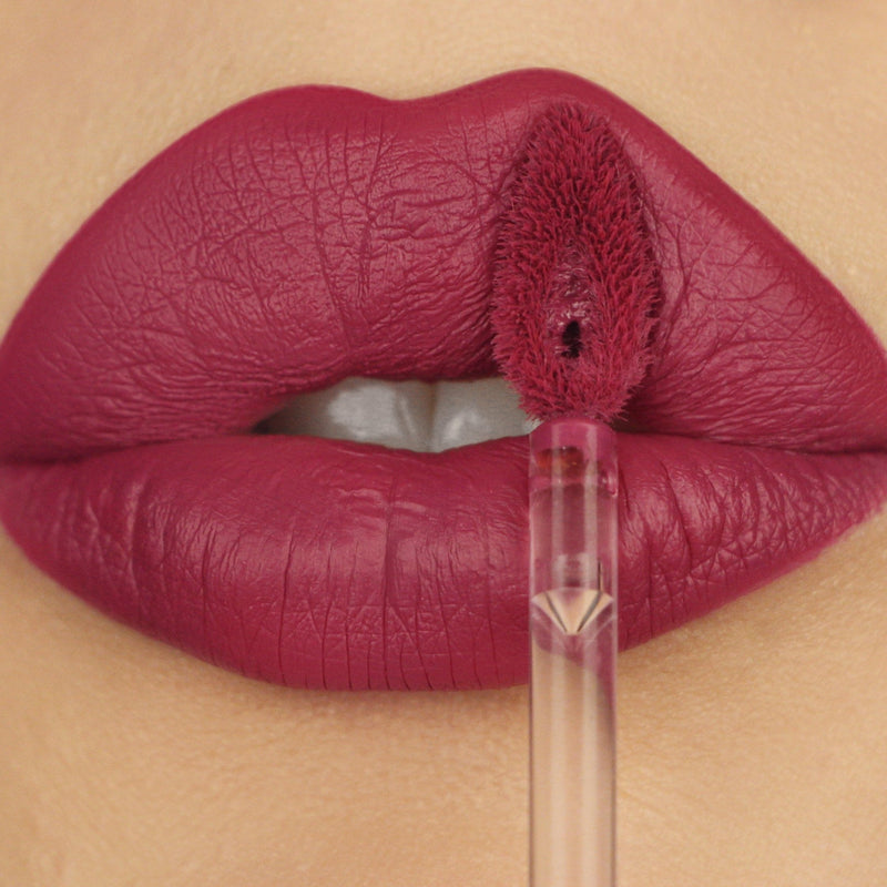 lips in pinkish red liquid lipstick shade